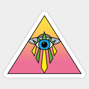 Illuminati Pyramid UFO Eye Art Deco Geometric Pink Yellow Sky Space Sticker